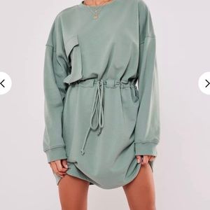 mint tie waist pocket sweater dress